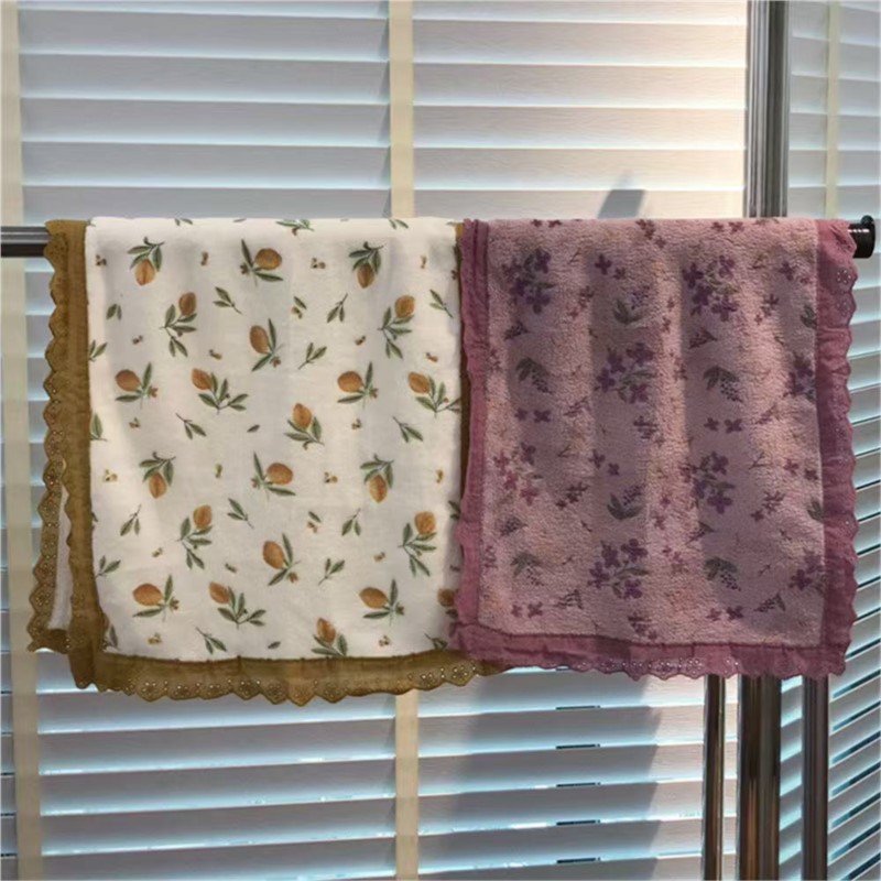 Home Textiles Face Towel - Couple Style Towel With Lace Floral
