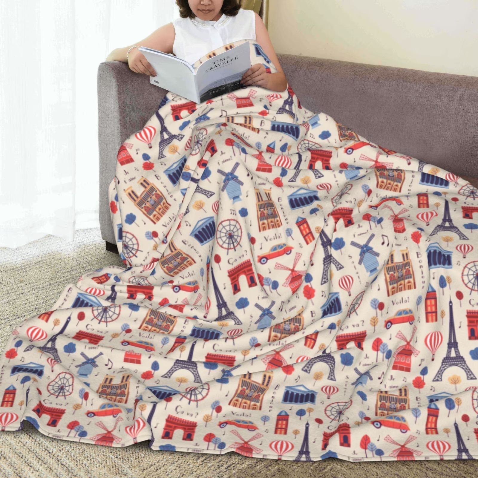 Paris Landmark Print Sherpa Fl - Home Textiles Paris ulasan dan harga