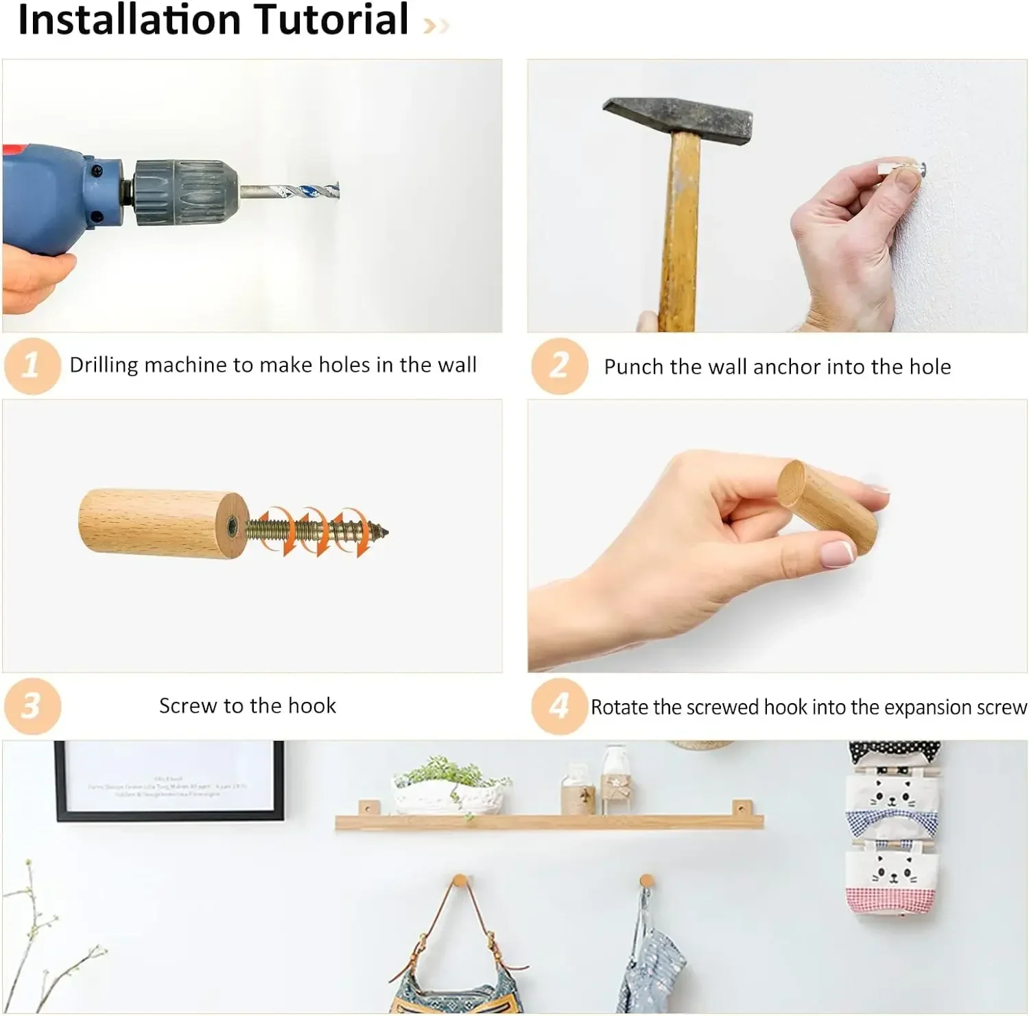 Wall Mounted Wooden Hooks for  - Home Textiles Towel ulasan dan harga